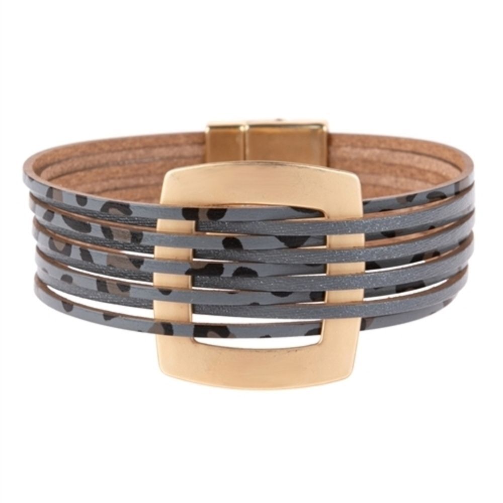 Leopard print Gray and Black Leather Bracelet